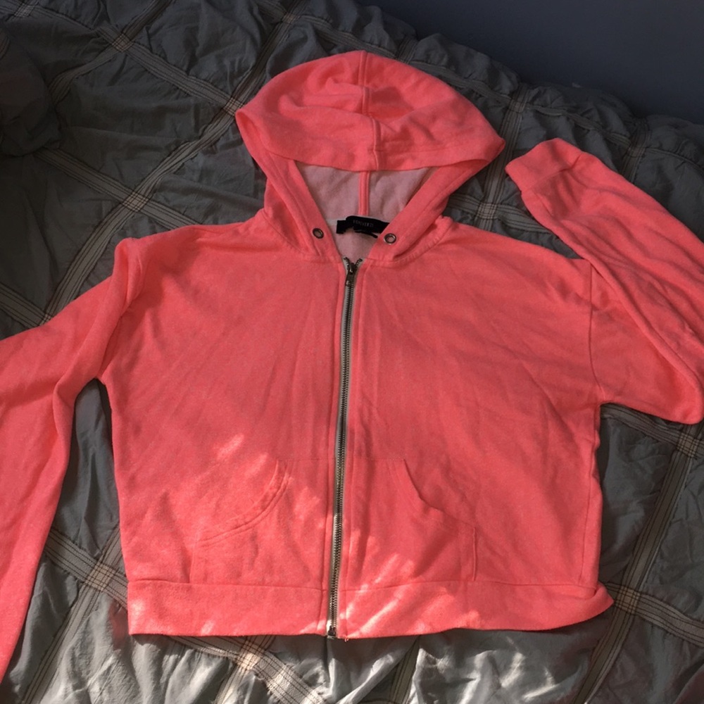 Forever 21 Hot Pink Crop Hoodie